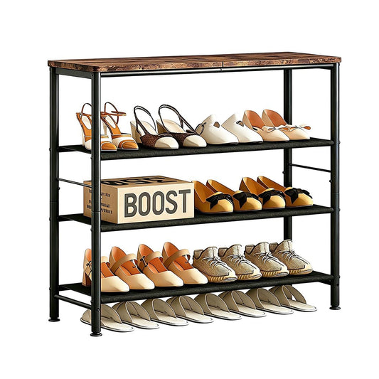 4-Tier Shoe Rack with MDF Board Top Shelf, Freestanding Shoe Storage Organizer