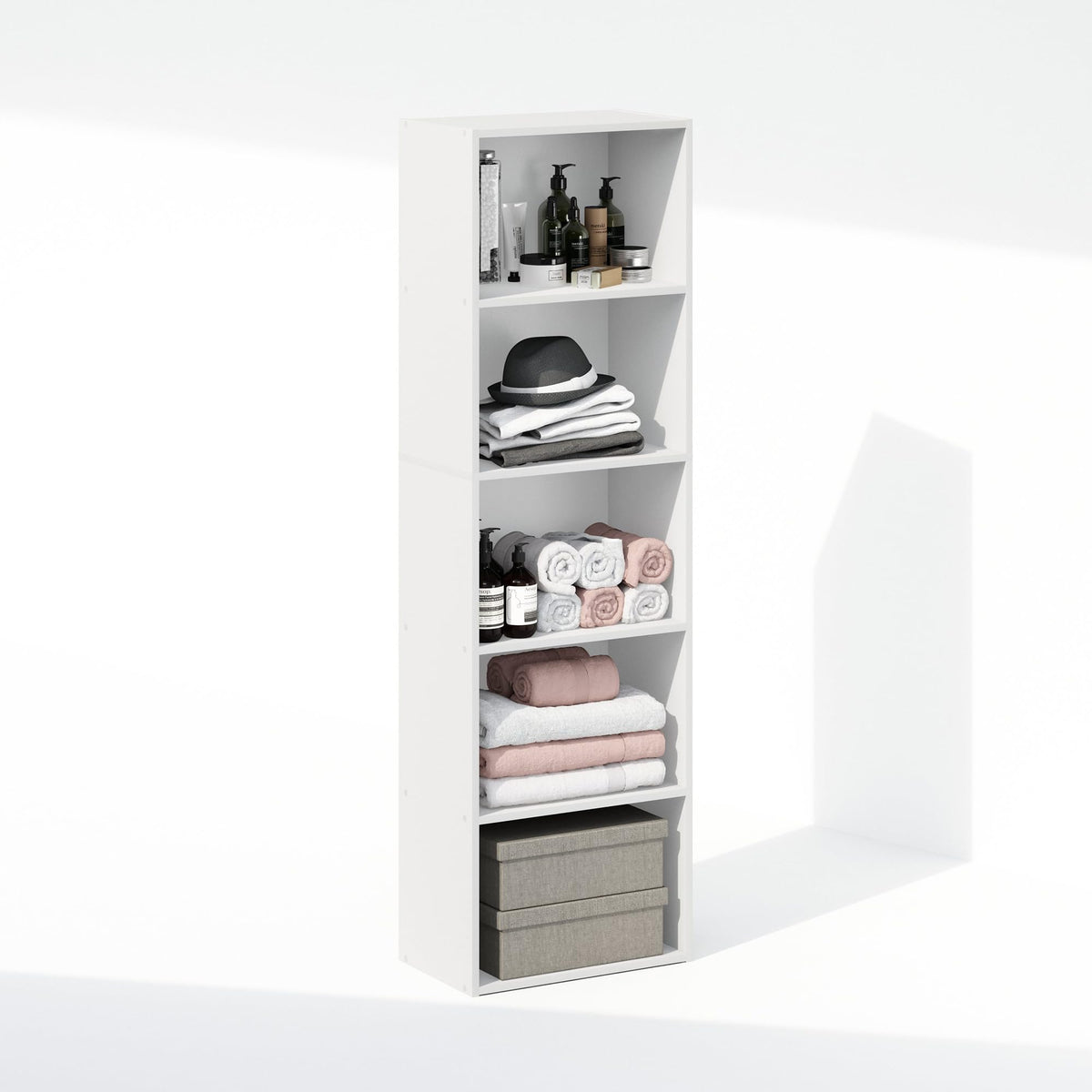 5 Tier Open Closet Organizer Tower, 52 Inch, White
