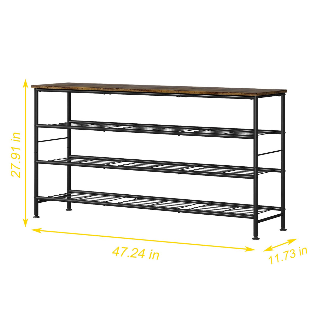 Long Low Shoe Rack, 4 Tiers, 47.2 Inch, Black and Rustic Brown