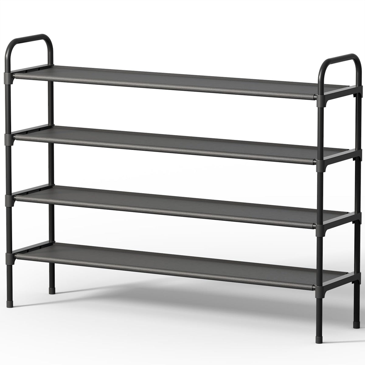 Extra Long 4 Tier Shoe Rack, 39 Inch Wide, Black Fabric Shelves
