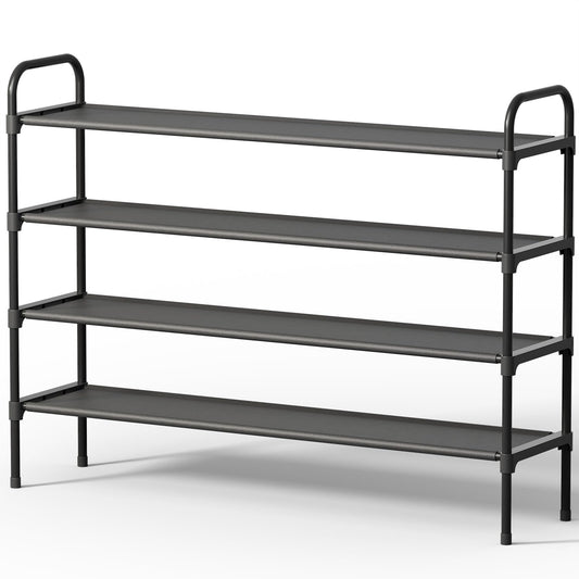Extra Long 4 Tier Shoe Rack, 39 Inch Wide, Black Fabric Shelves
