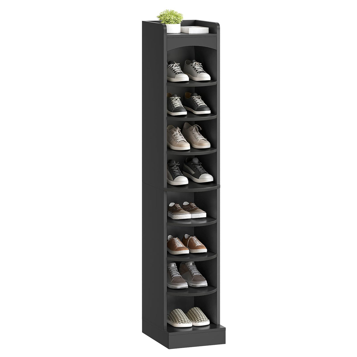 9 Tier Tall Shoe Rack, Narrow Black Wood Shelf, Holds 9 Pairs