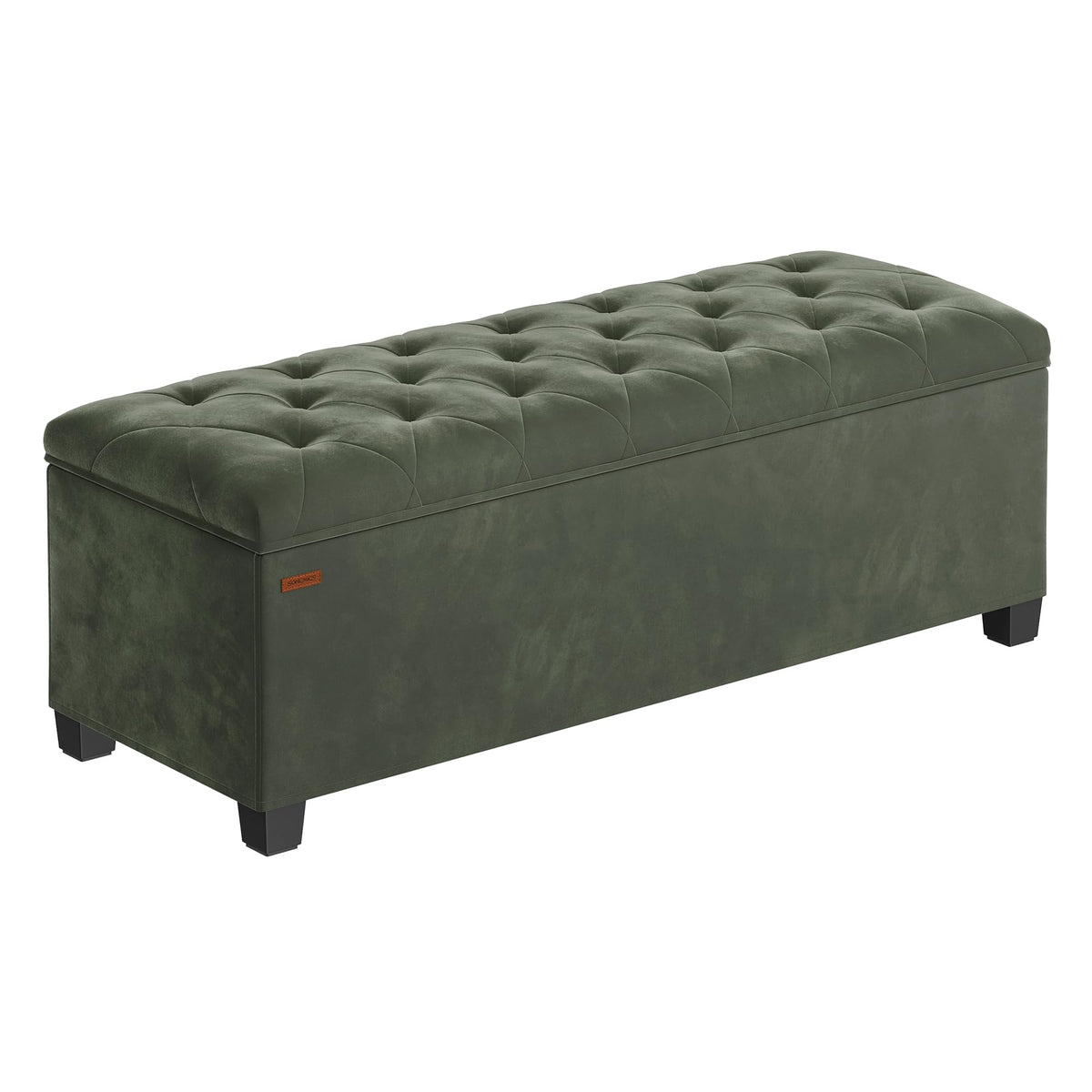 Forest Green Velvet Storage Ottoman Bench with Legs, 43 Inch