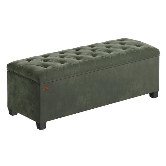 Forest Green Velvet Storage Ottoman Bench with Legs, 43 Inch