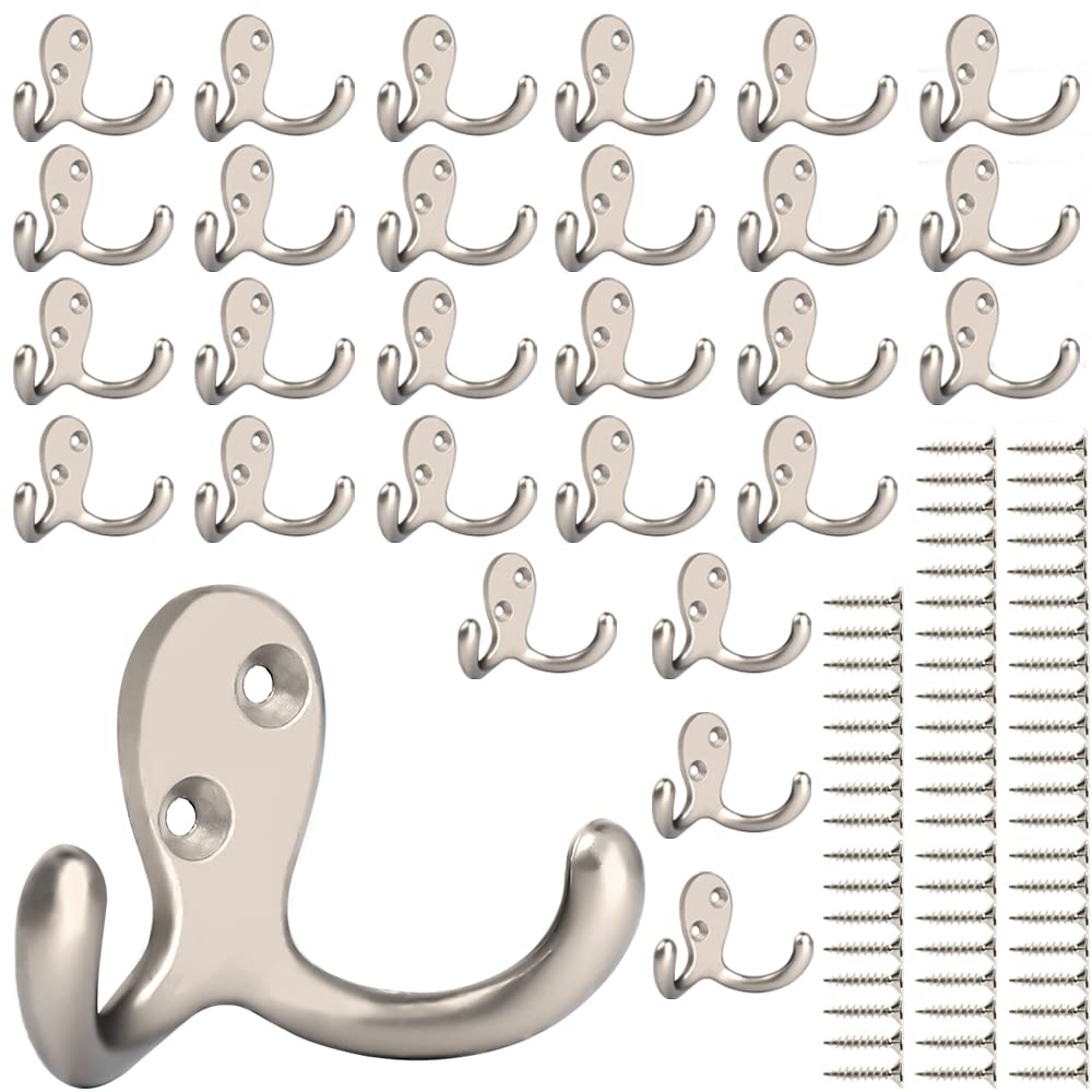 Silver Two Prong Wall Hooks, 28 Pieces