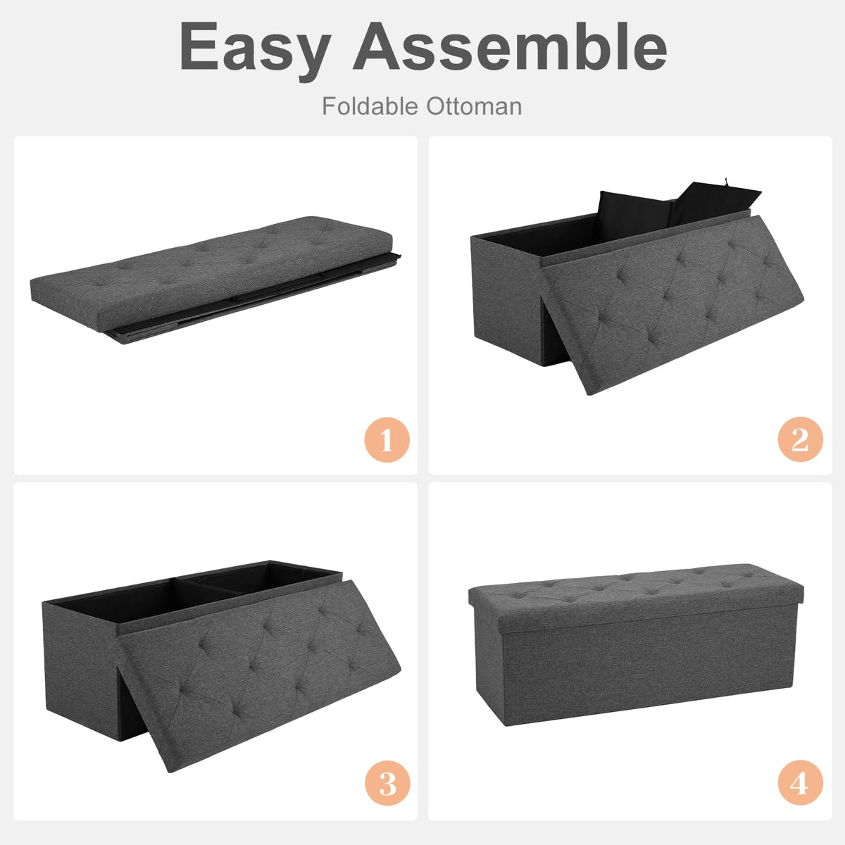 43 Inch Foldable Storage Ottoman Bench, Entryway Bench Seat with Inner Storage