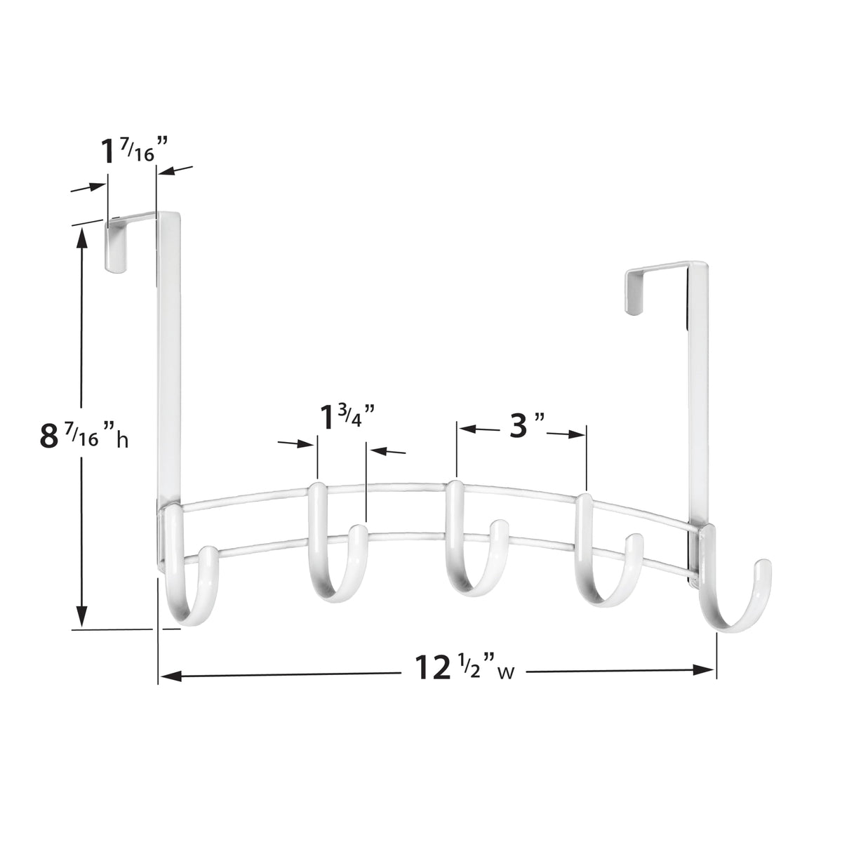 White Steel Over the Door Rack with 5 Extra Large Hooks