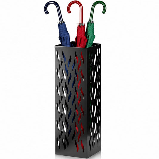 Square Weighted Umbrella Holder, Black Steel, 15.7 Inch Tall