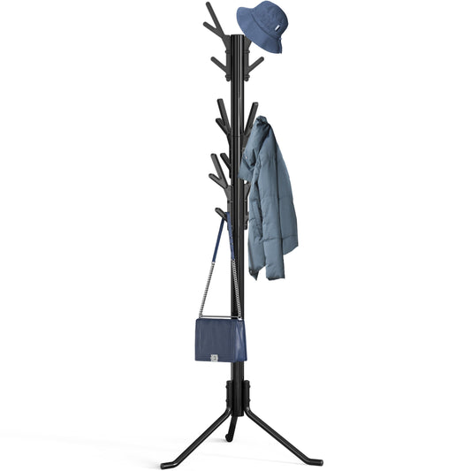 Tree Style Coat Stand with 18 Hooks, 71 Inch, Black Metal