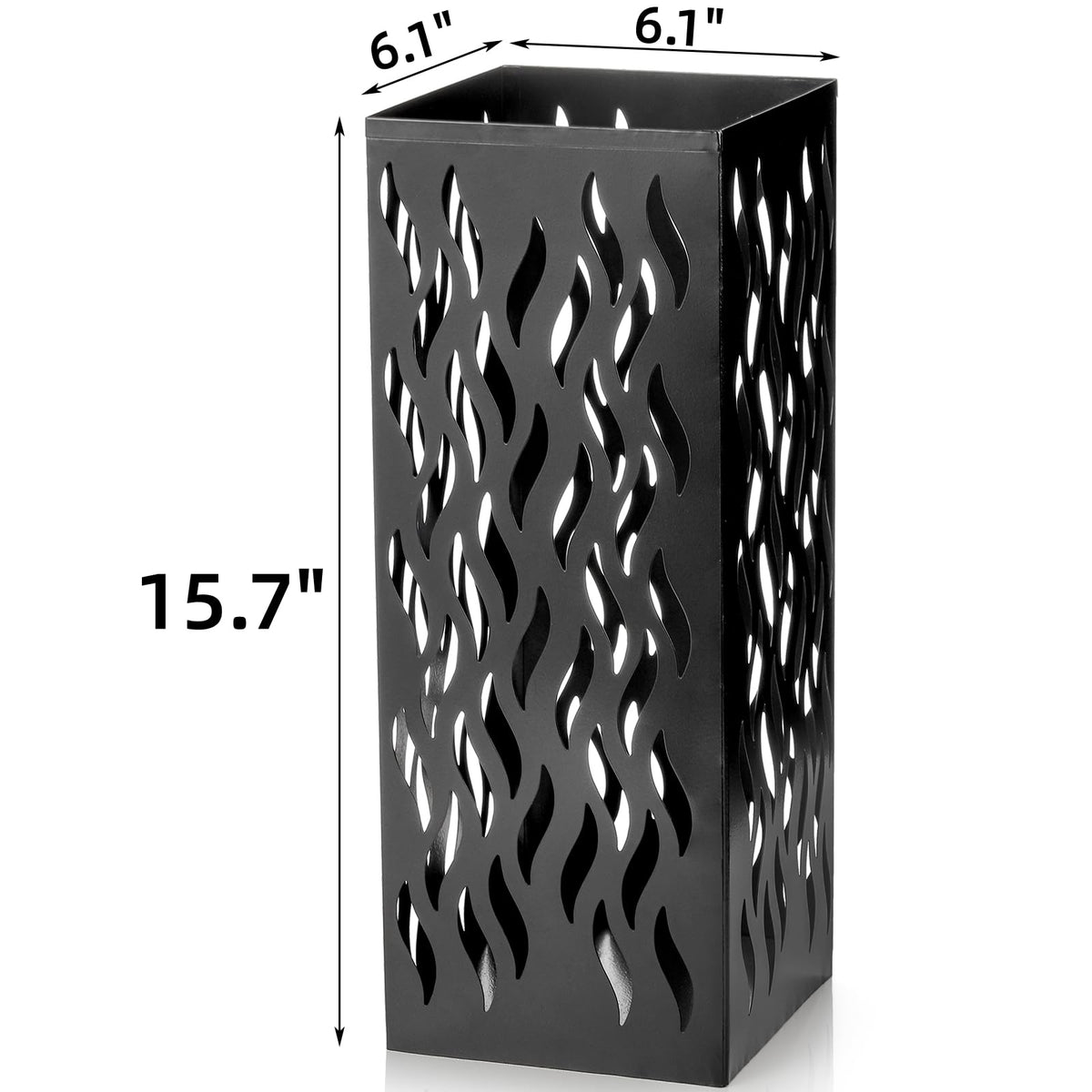 Square Weighted Umbrella Holder, Black Steel, 15.7 Inch Tall