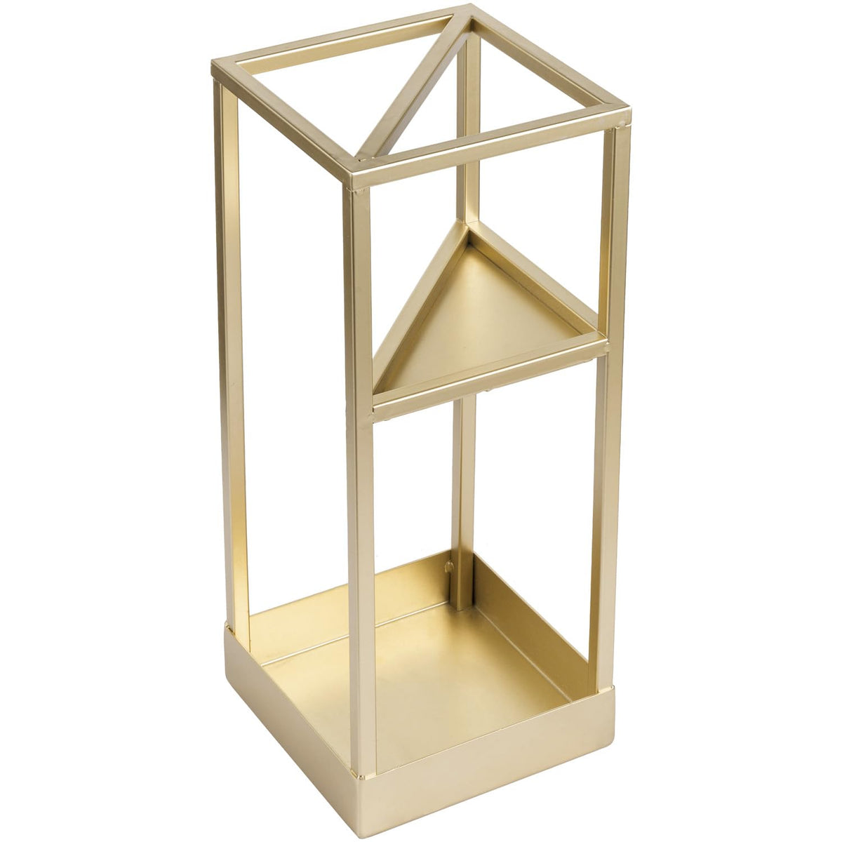 Brass Tone Metal Umbrella Stand with Drip Tray, 20 Inch Tall