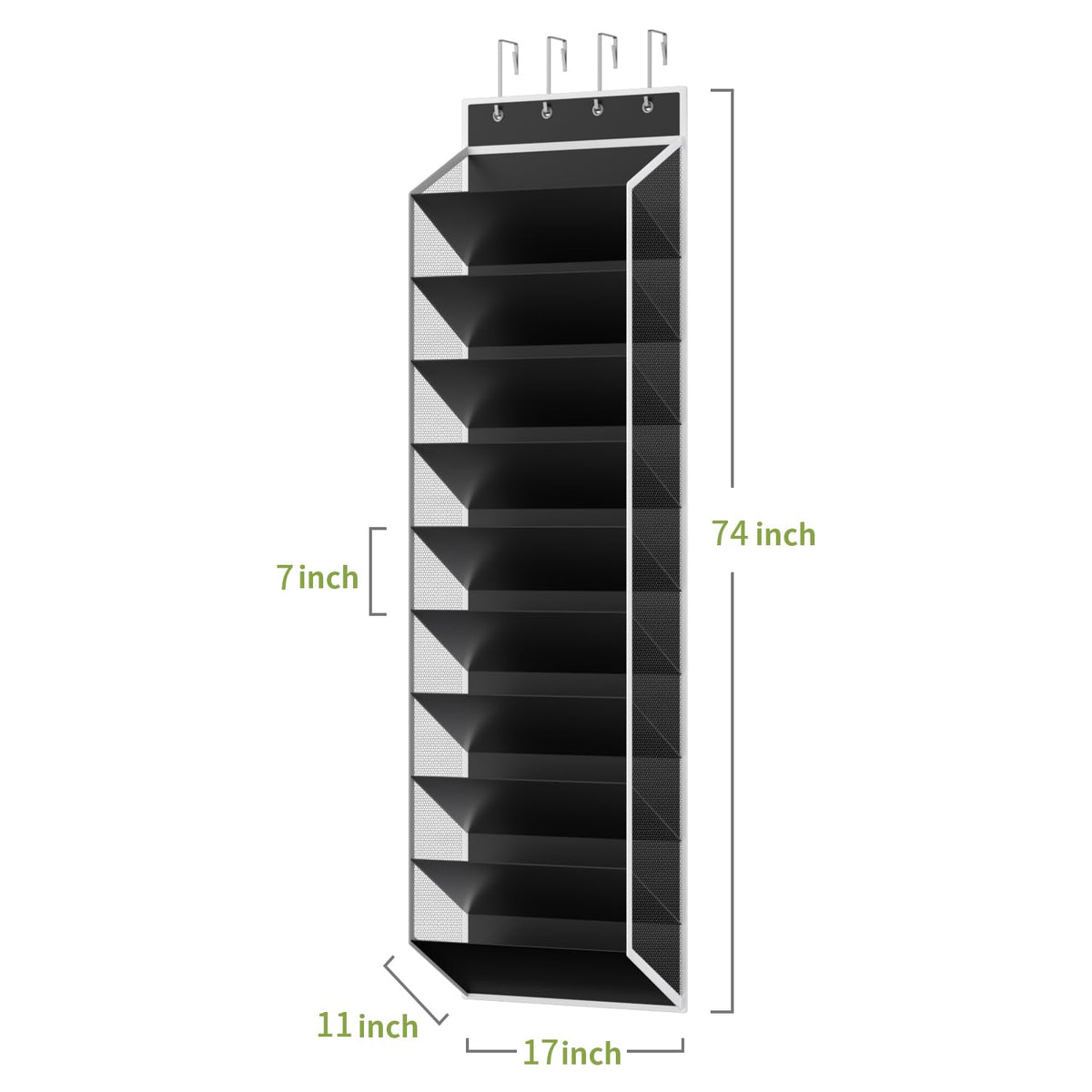 Black Hanging Door Shoe Rack, 10 Tier Mesh Pockets, Up to 30 Pairs