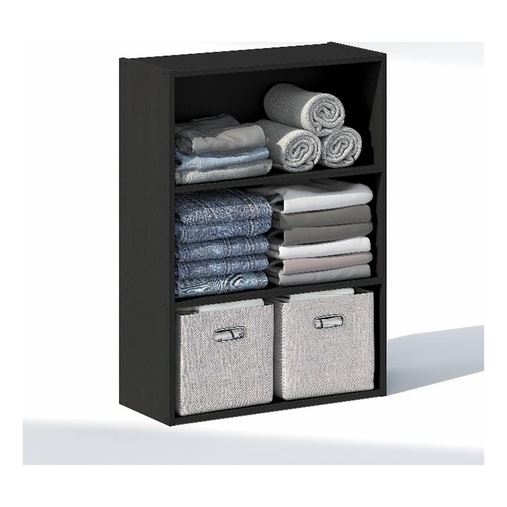 3 Tier Open Closet Shelf, 23.7 Inch Wide Wood Organizer