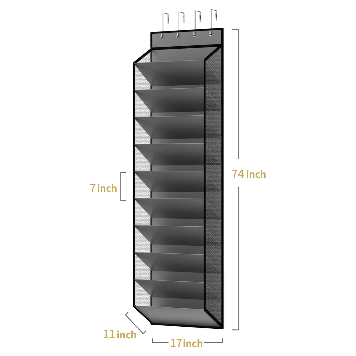 Grey Mesh Over the Door Shoe Holder, 10 Tiers, 20 to 30 Pairs