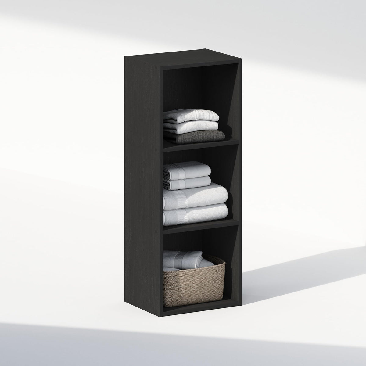 3 Tier Open Closet Shelf, 12 Inch Wide, Blackwood Finish