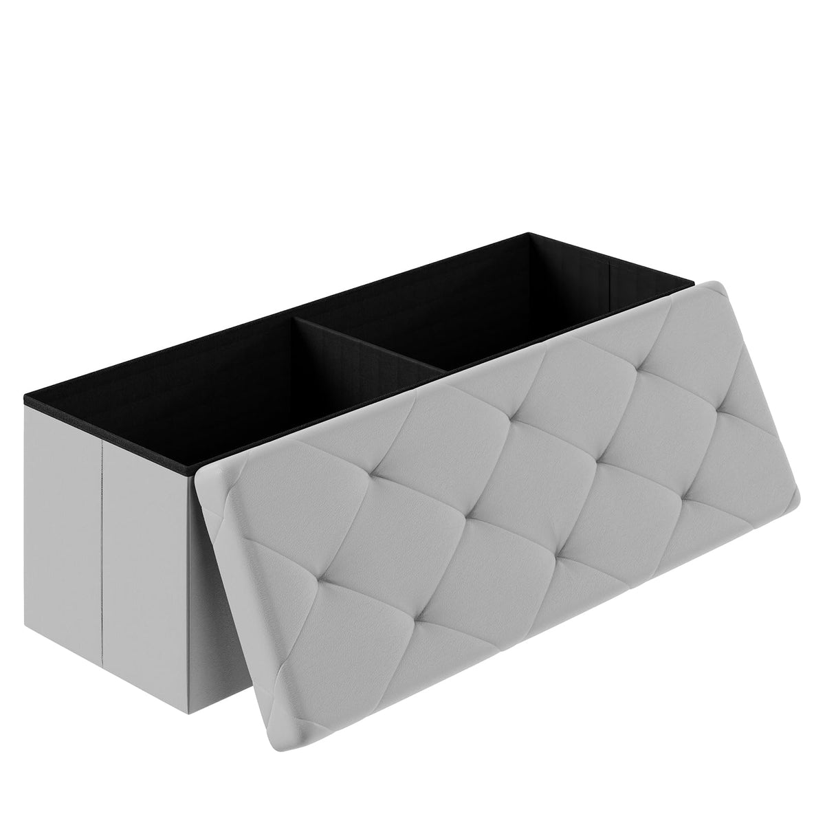 43 Inch Grey Storage Ottoman Bench, Folding, 35 Gallon Capacity