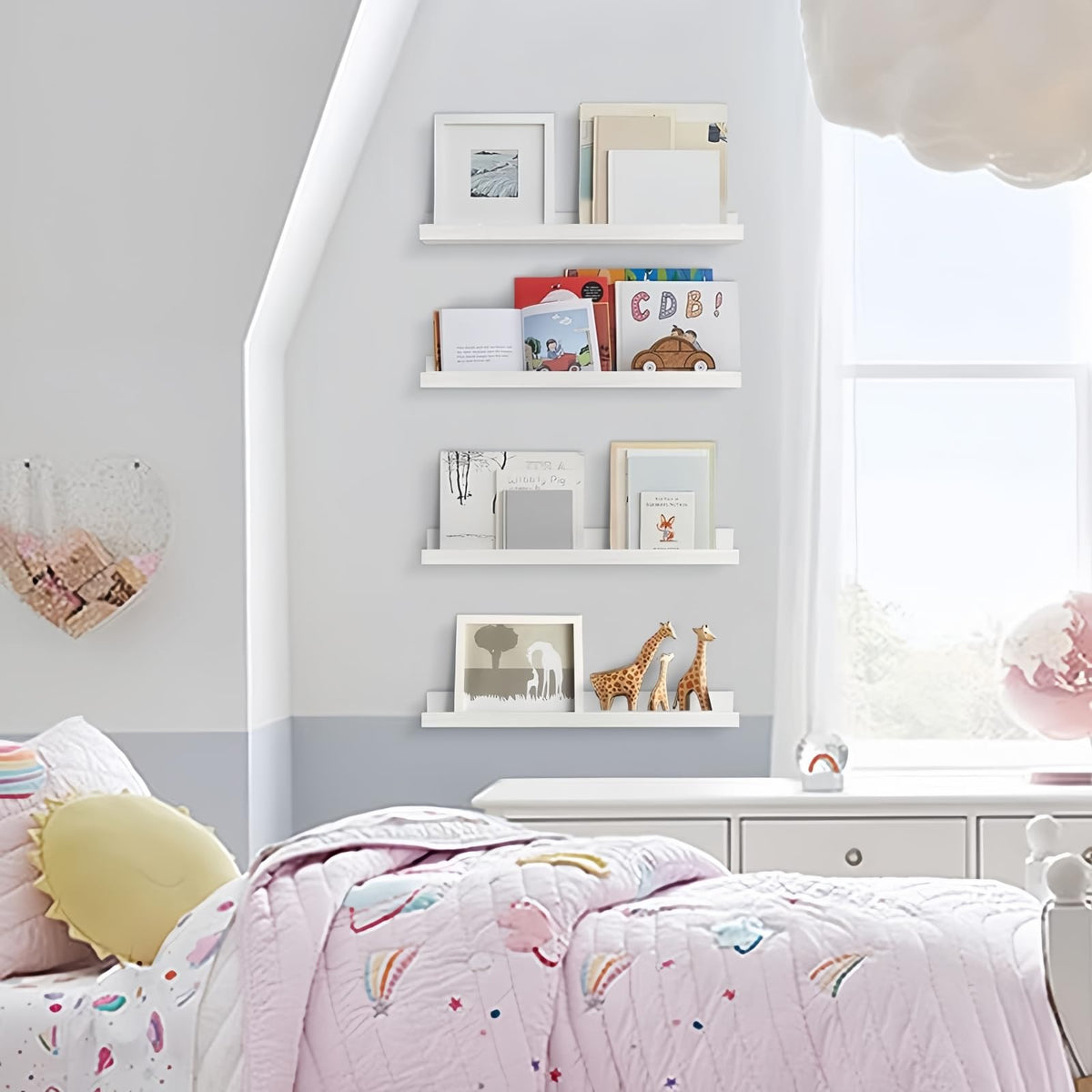 White Picture Ledge Shelves, 24 Inch, Set of 4 Nursery Book Shelves