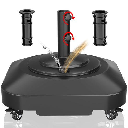 Rolling Fillable Umbrella Base, Up to 100 lb, 18.9 Inch Square, Black