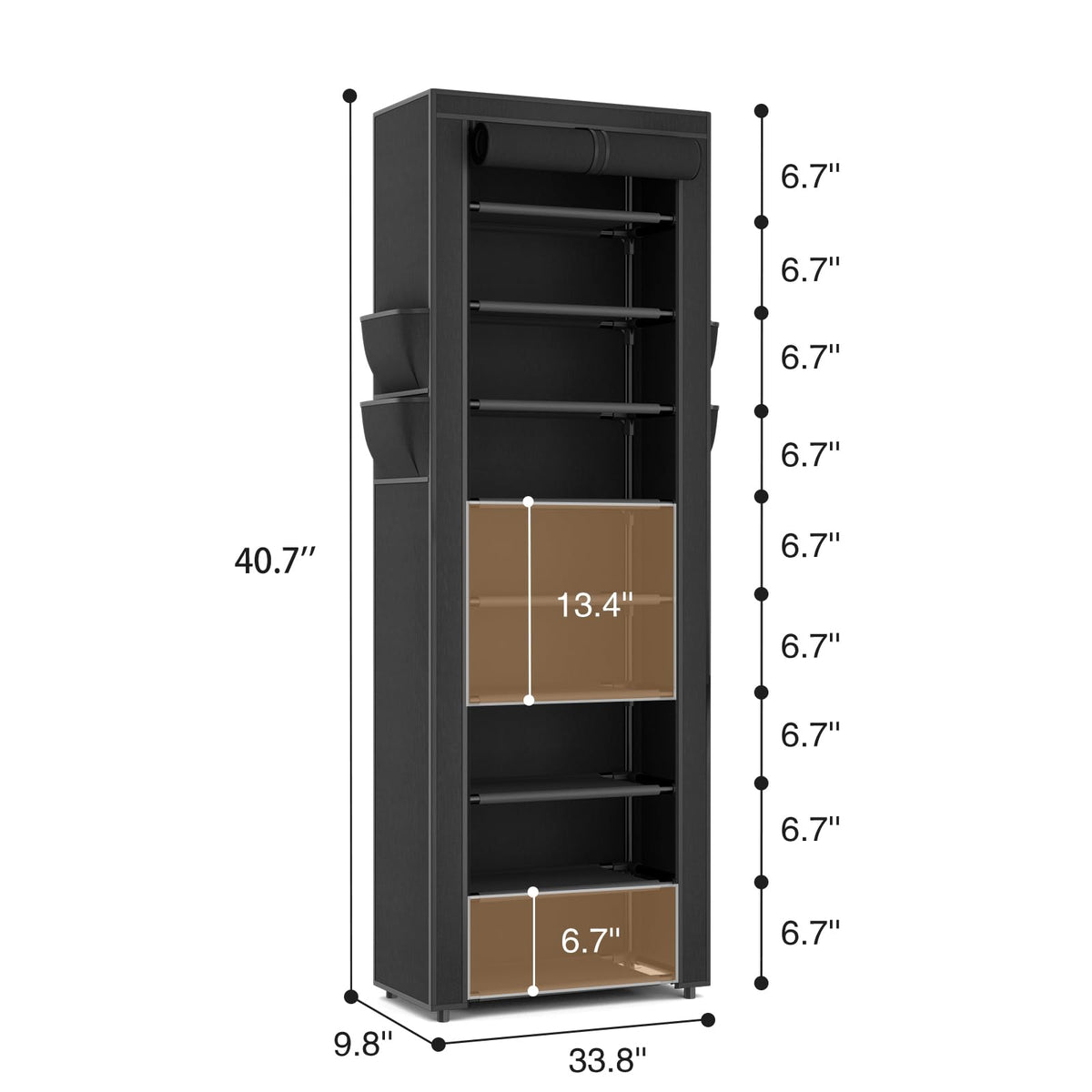 10 Tier Covered Shoe Rack, Holds 18-22 Pairs, Black Metal Frame