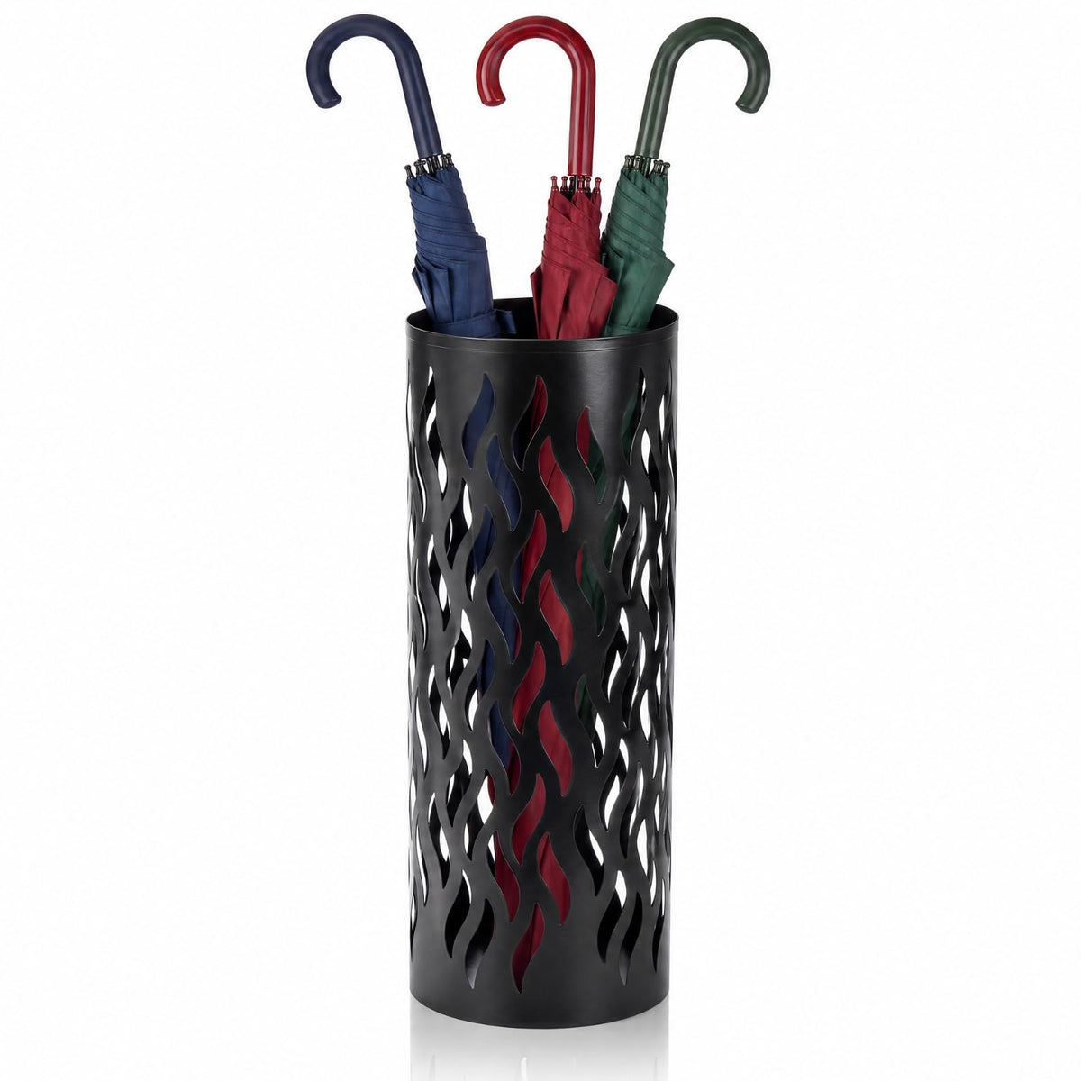Round Black Metal Umbrella Stand, 15.7 Inch Open Mesh Design