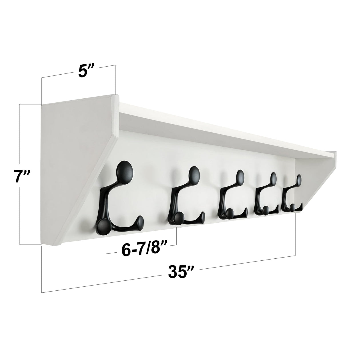 White Wall Mounted Coat Rack with Shelf, 5 Triple Hooks, 35 Inch