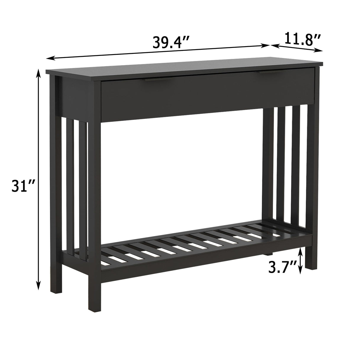 Black Narrow Console Table with Drawer and Open Shelf, 39.4 Inch