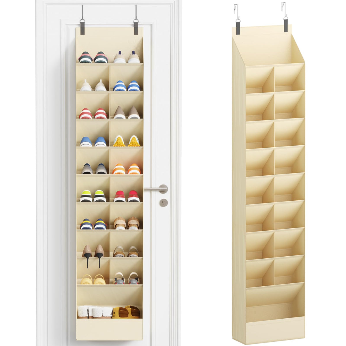 Beige Over the Door Shoe Organizer, 10 Tier for 20 Pairs