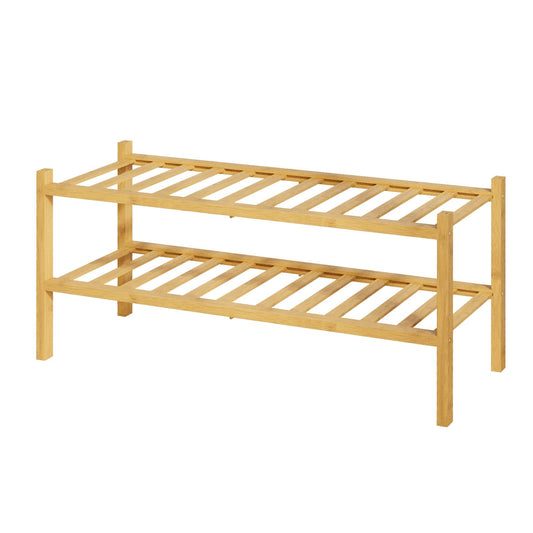 Low 2 Tier Bamboo Shoe Rack, 26.8 Inch, Natural Wood Finish
