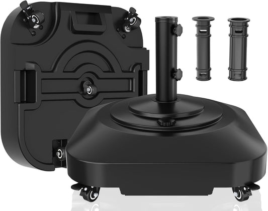 Rolling Umbrella Base with 5 Wheels, 19 Inch Black Fillable Stand