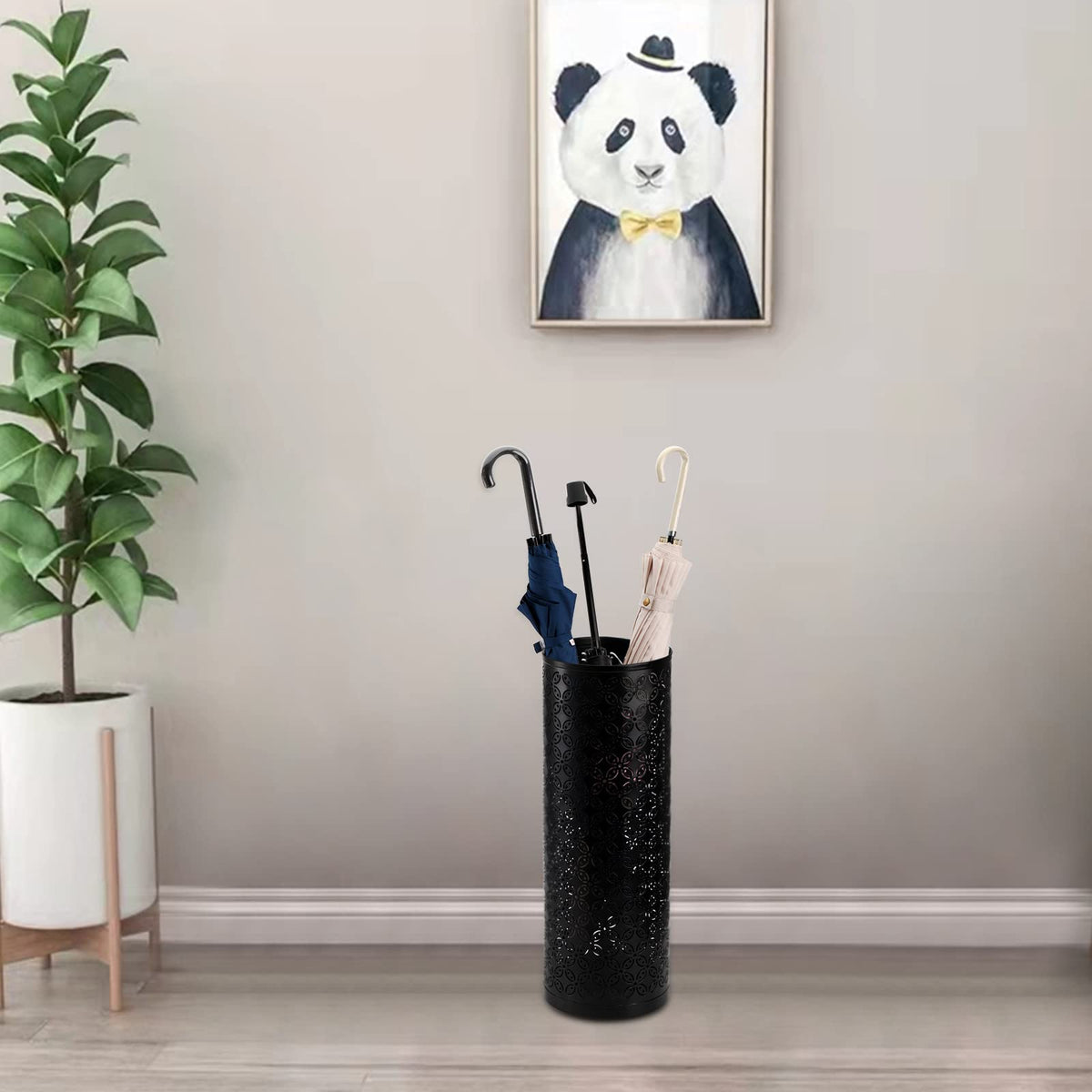 Round Metal Umbrella Stand for Entryway, Freestanding Umbrella & Cane Holder