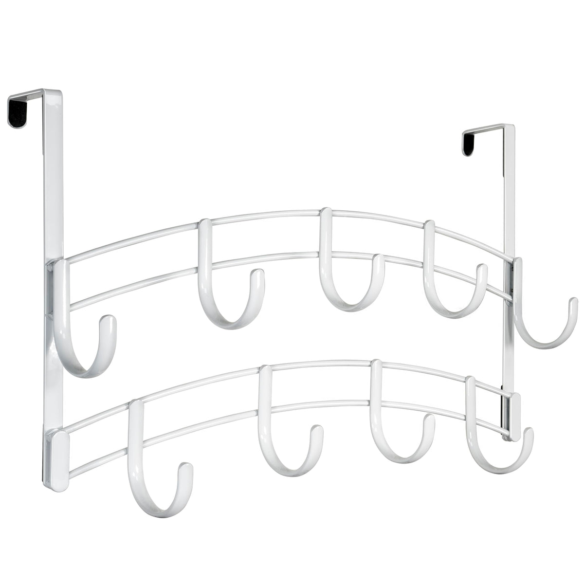 White Over the Door Coat Rack, 9 Hooks on 2 Tiers, Steel Hanger