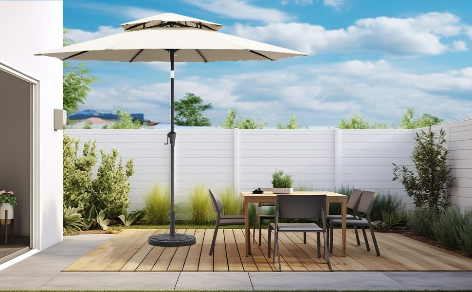 40 lb Round Umbrella Base, Black Resin with Decorative Pattern