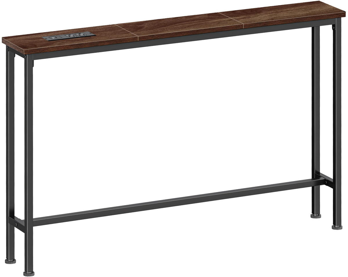 Walnut Skinny Sofa Table, 39.4 Inch with Charging Station