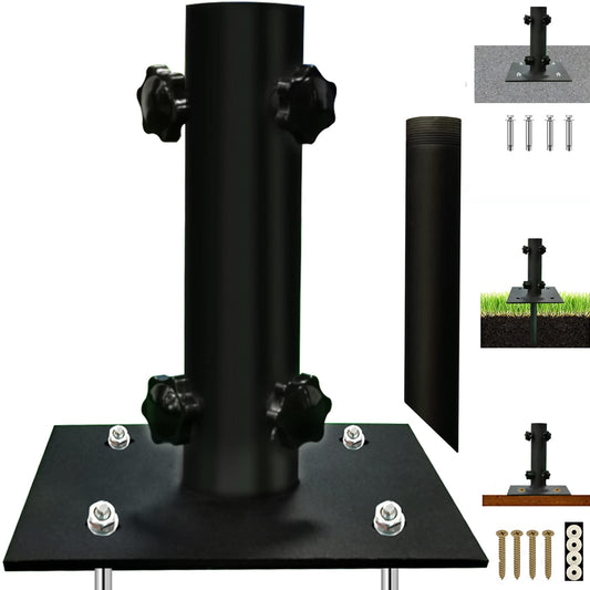 Mounted Umbrella Base Bracket, Black Metal for 1.2 to 2.2 Inch Poles