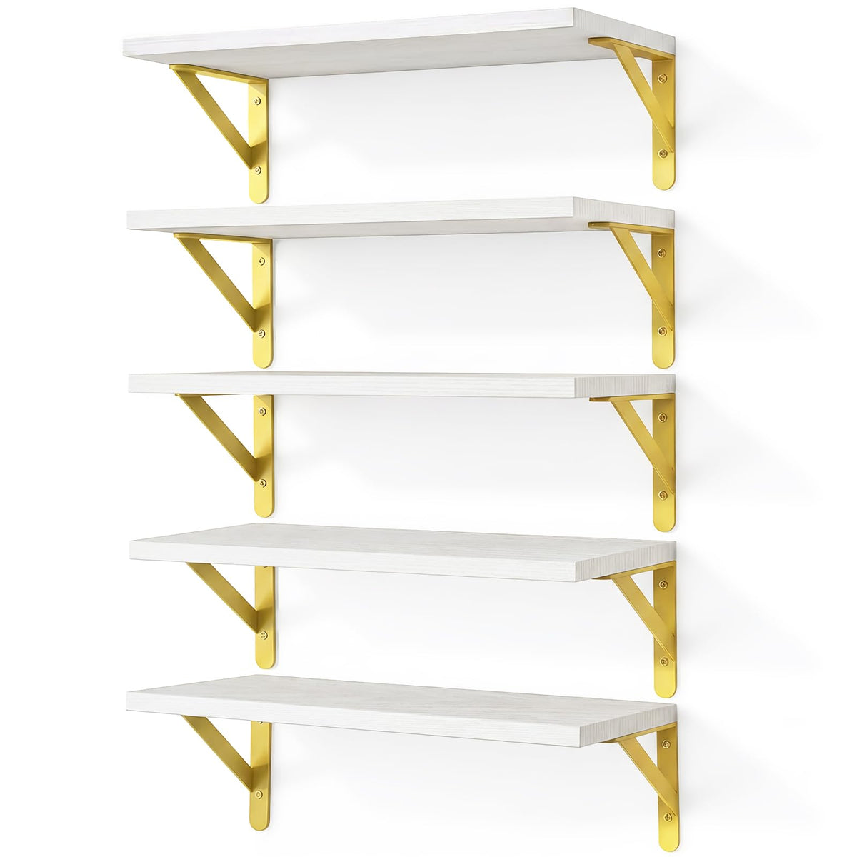 White Wood Floating Shelves, Set of 5, 16.5 Inch with Metal Brackets