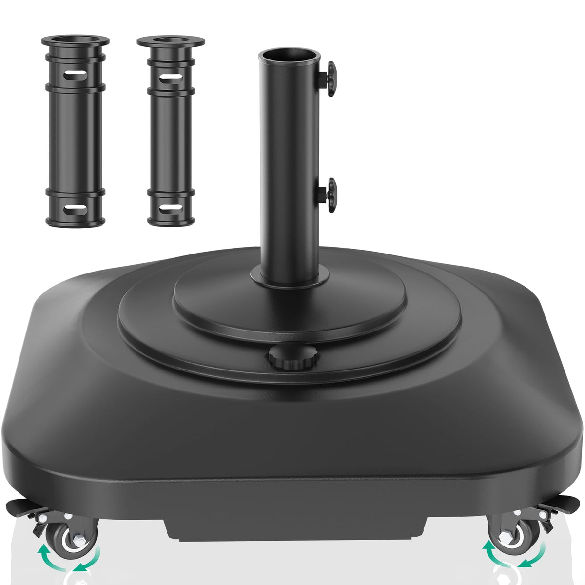 100 lb Umbrella Base with Wheels, Fillable Patio Stand, Black