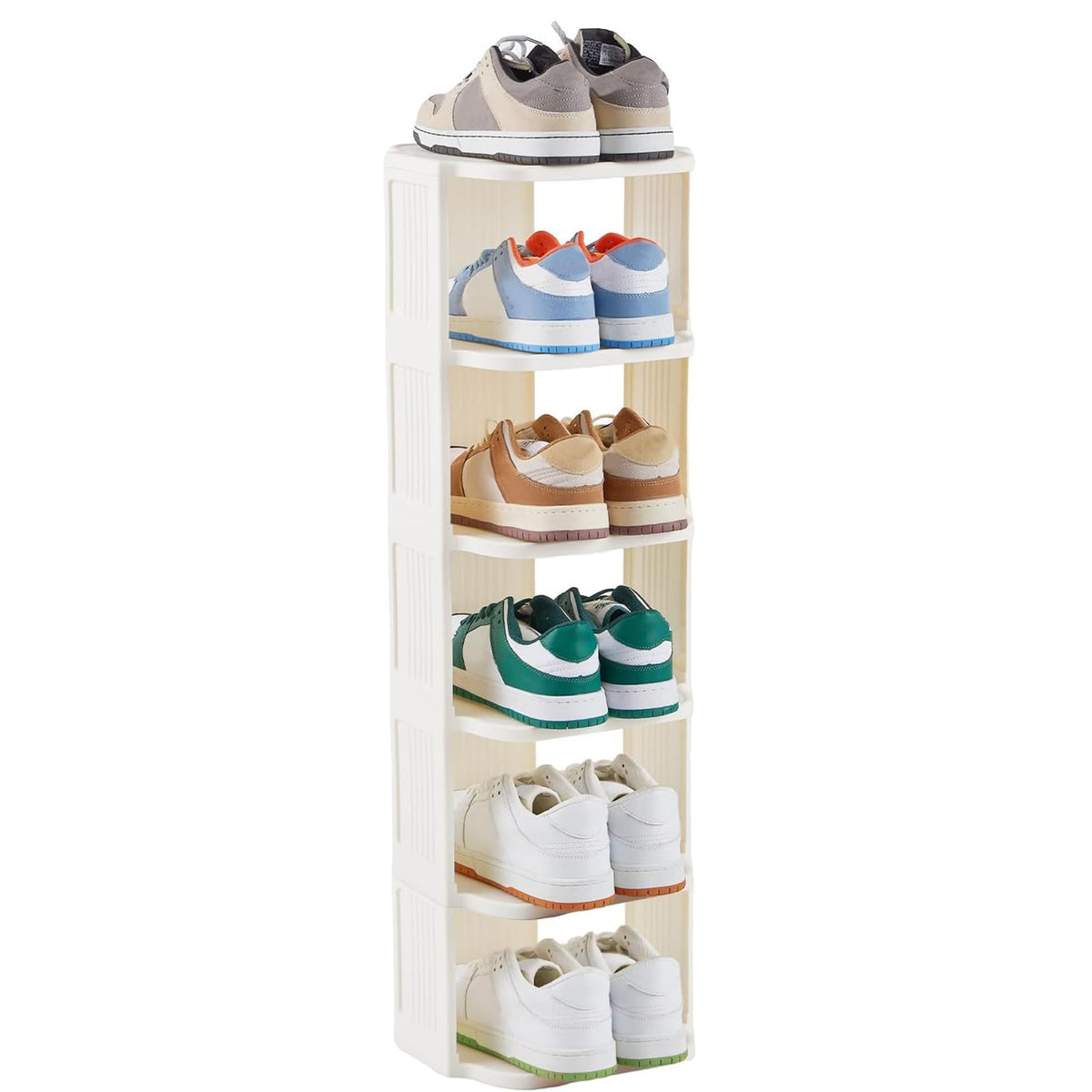 6 Tier Narrow Plastic Shoe Rack, White Vertical Shoe Organizer