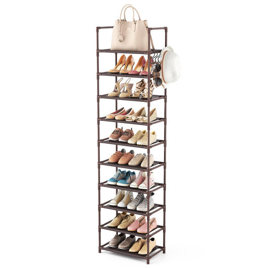 Brown 10 Tier Narrow Shoe Tower, 68 Inch Tall, Holds 20 to 25 Pairs