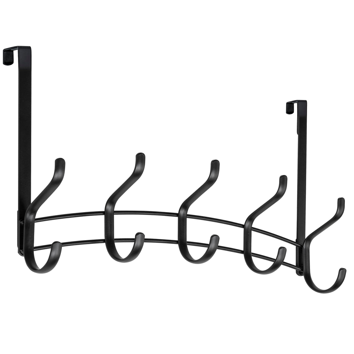Over the Door Hook Rack, 10 Hooks, Black Steel with Foam Padding