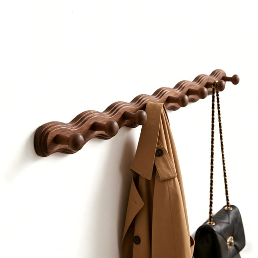 Walnut Wave Coat Rack, 30.7 Inch Wall Mounted Wood Hook Board