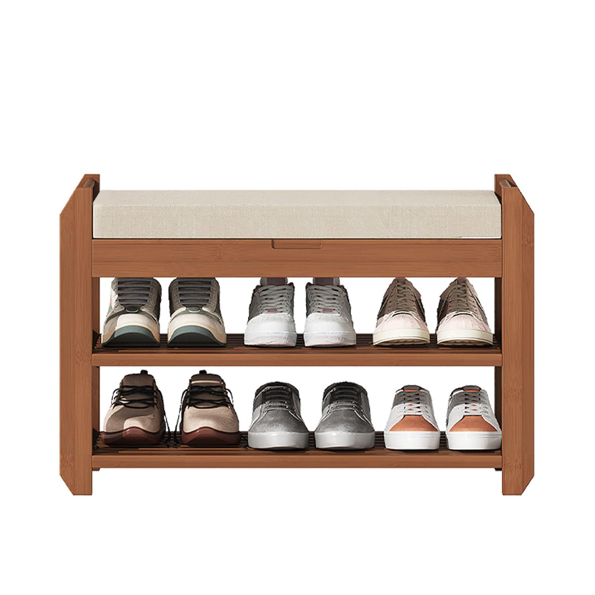 Bamboo Shoe Bench with Removable Cushion, 2 Tier, 27.6 Inch