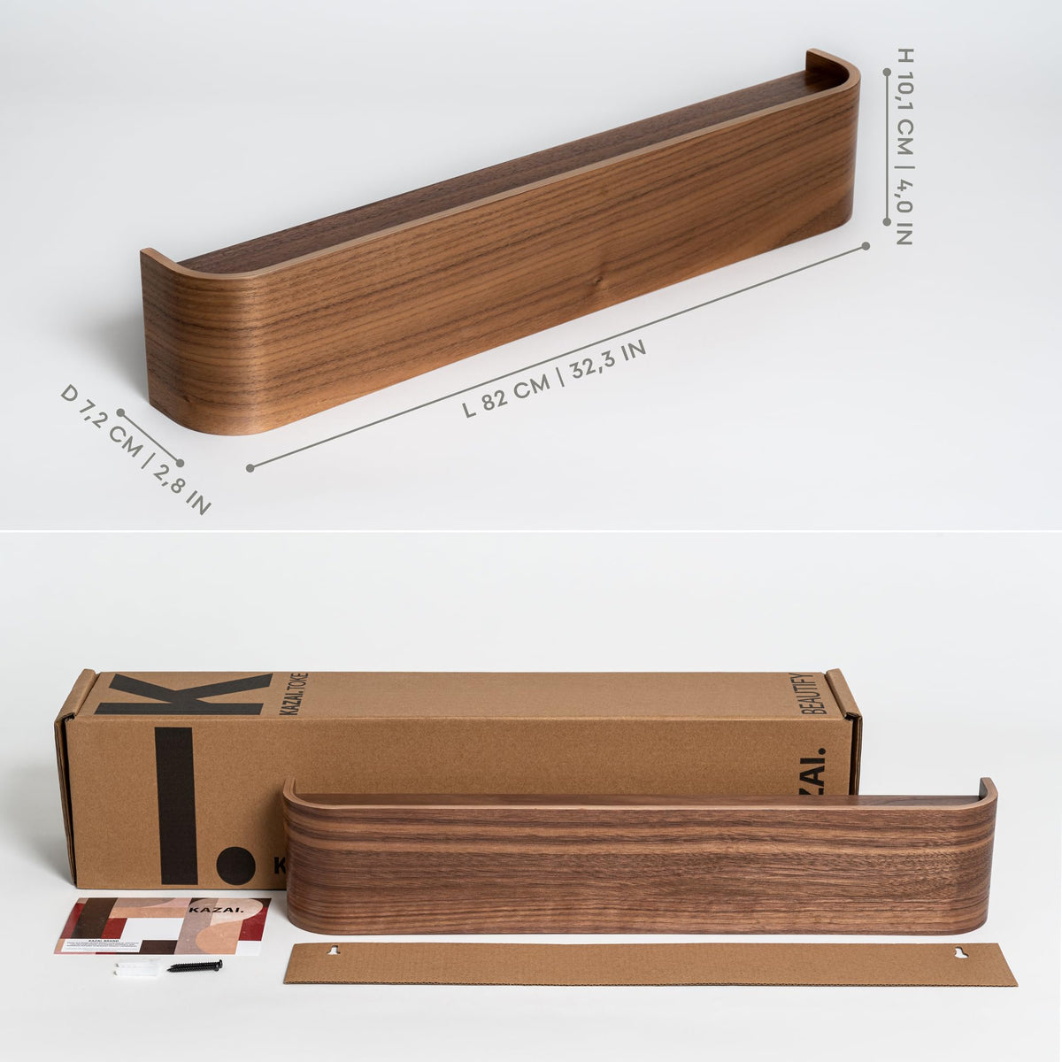 Long Walnut Wall Coat Rack, 32.3 Inch, 8 Hidden Hooks and Shelf