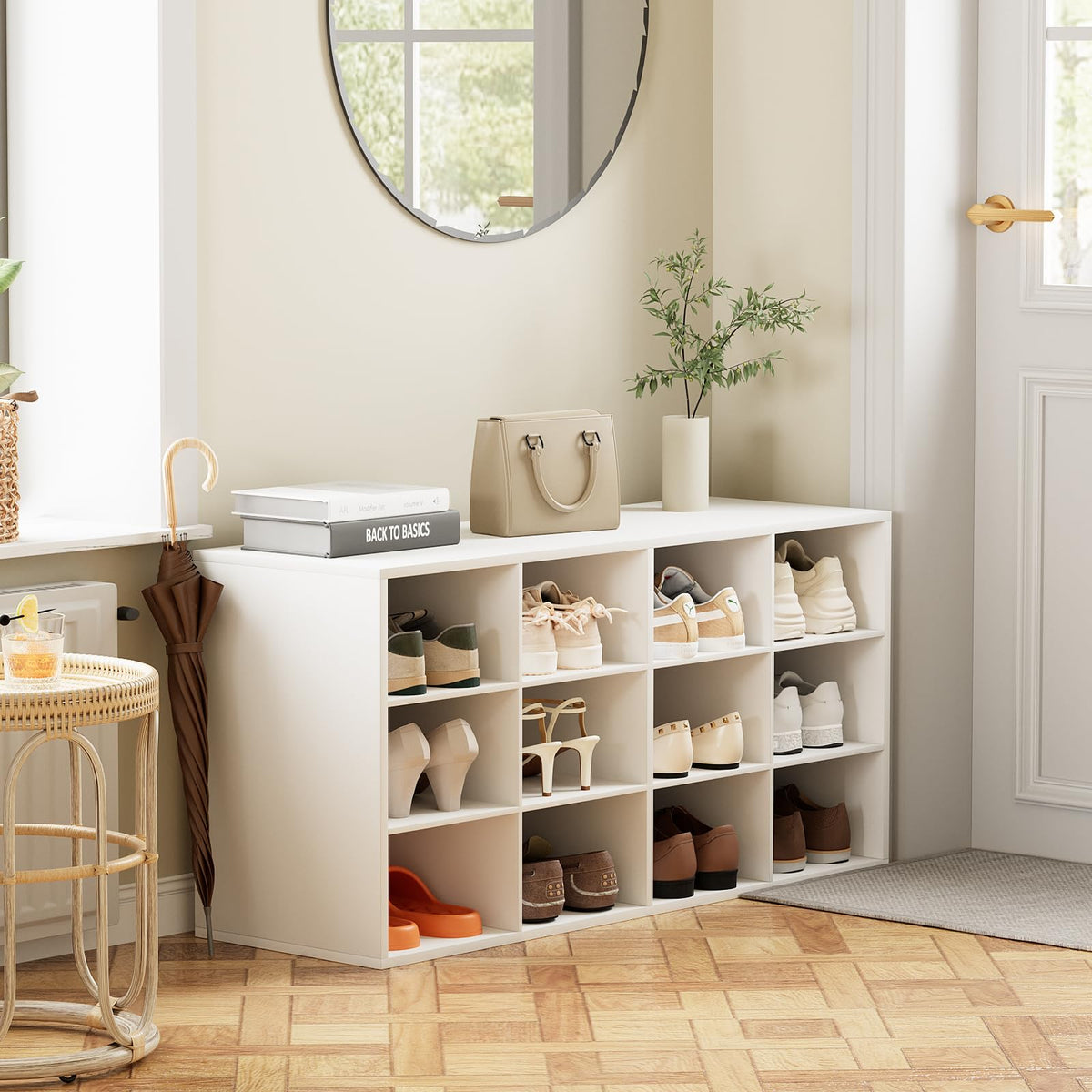 White 12-Cubby Shoe Bench, 3 Tiers, 36.22 Inch