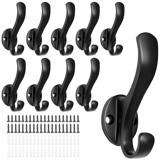 Heavy Duty Screw-In Coat Hooks, 10 Pack, Matte Black Metal