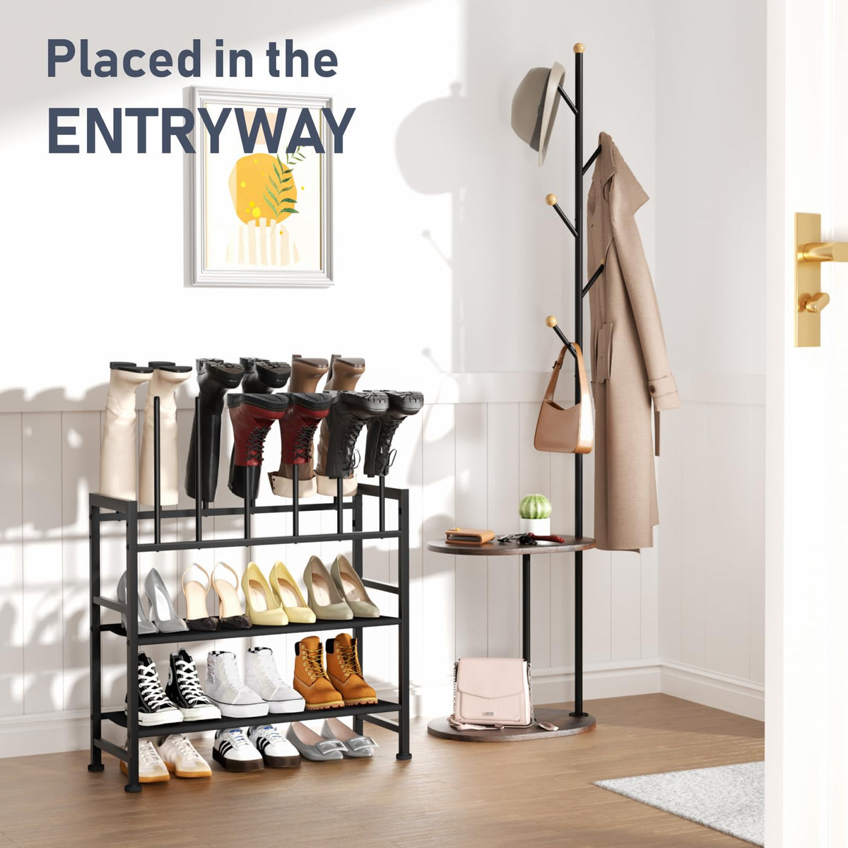 4 Tier Boot Rack for Tall Boots, Holds 6 Pairs, Black Metal