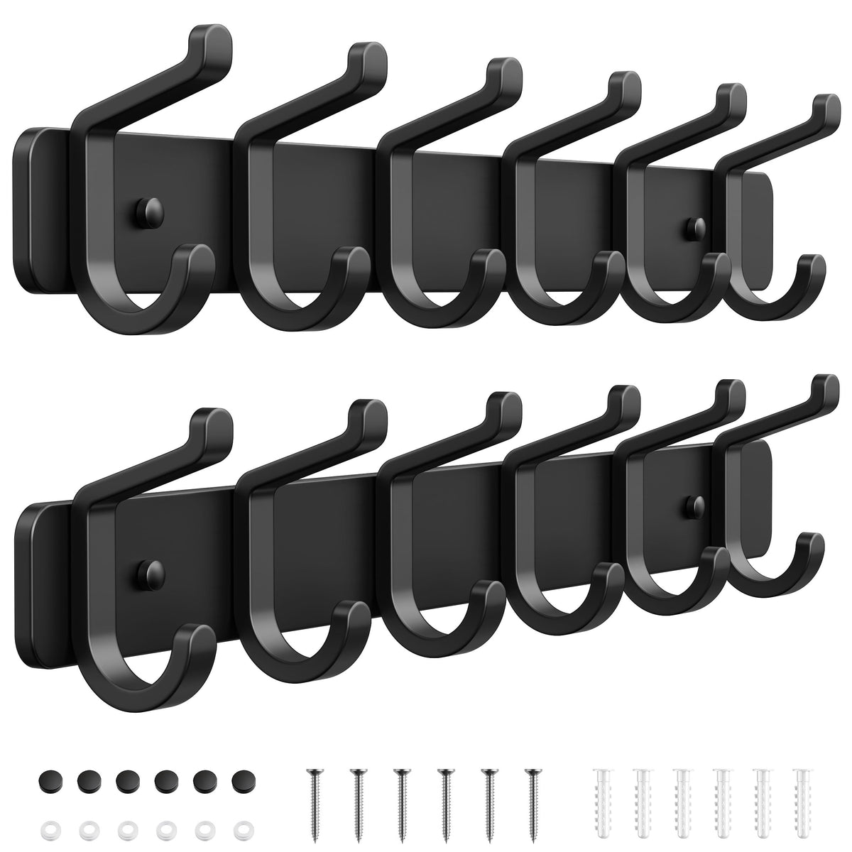 Black Metal Wall Mounted Coat Hook Racks, 2 Pack