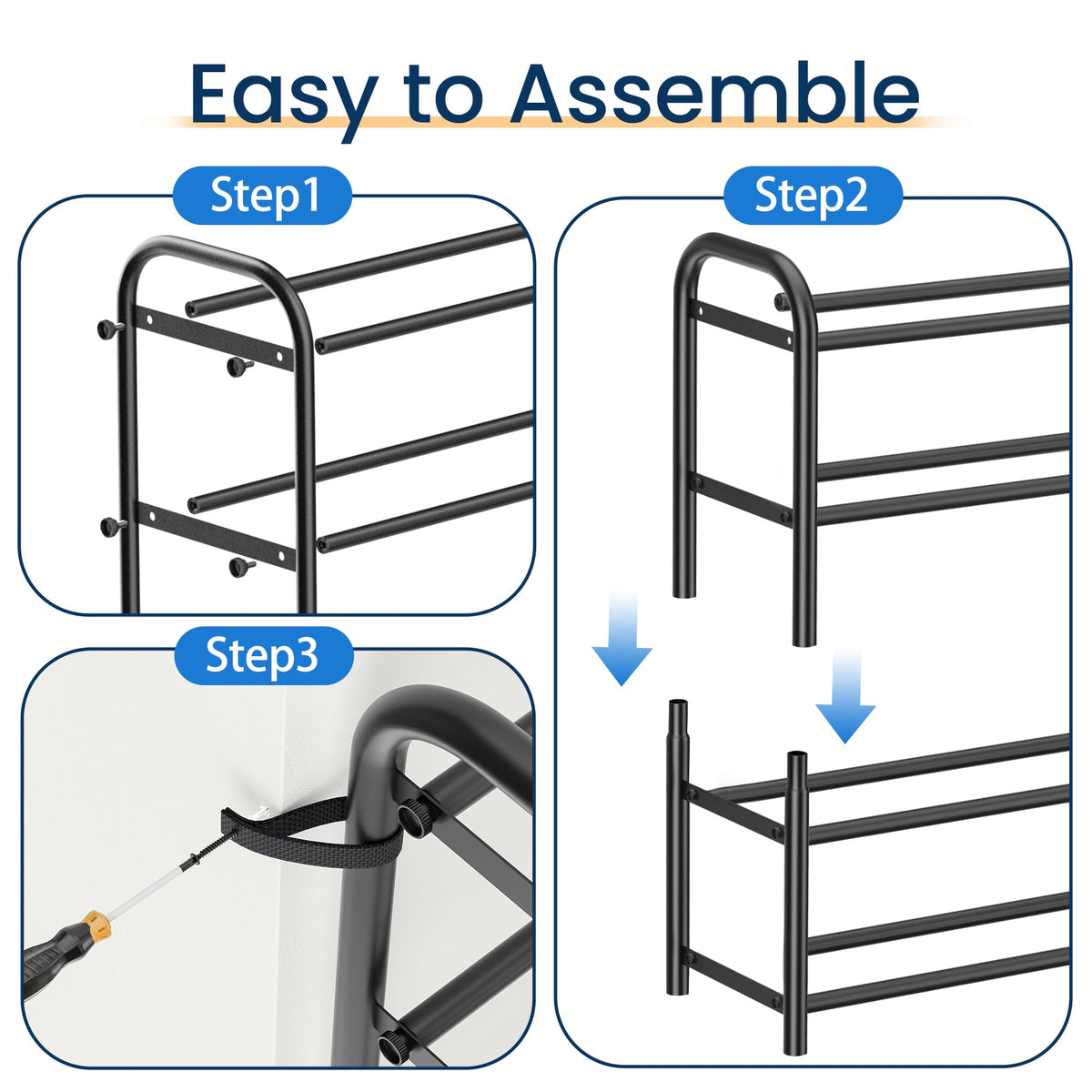 Expandable 8 Tier Metal Shoe Rack, 17.8 to 32.4 Inch Wide, Black