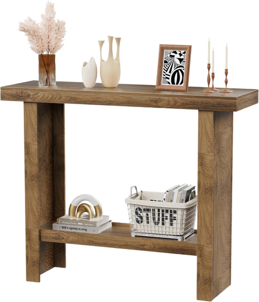 Farmhouse Narrow Console Table, 39.3 Inch, Brown Wood