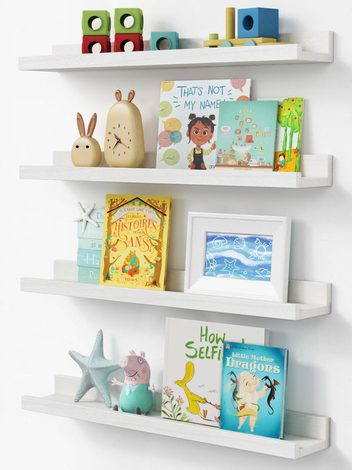 White Picture Ledge Shelves, 24 Inch, Set of 4 Nursery Book Shelves