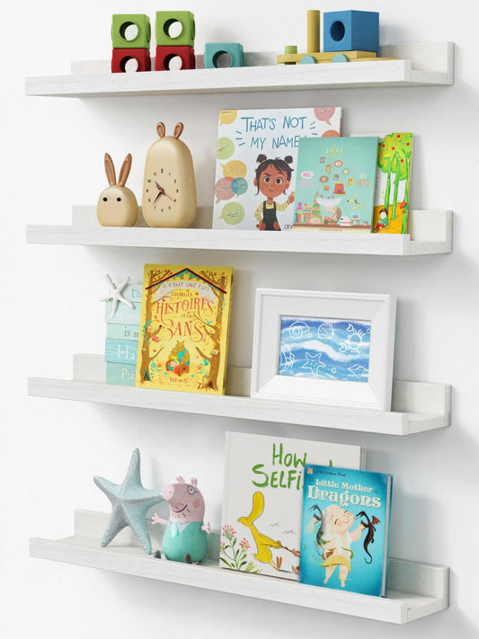 White Picture Ledge Shelves, 24 Inch, Set of 4 Nursery Book Shelves